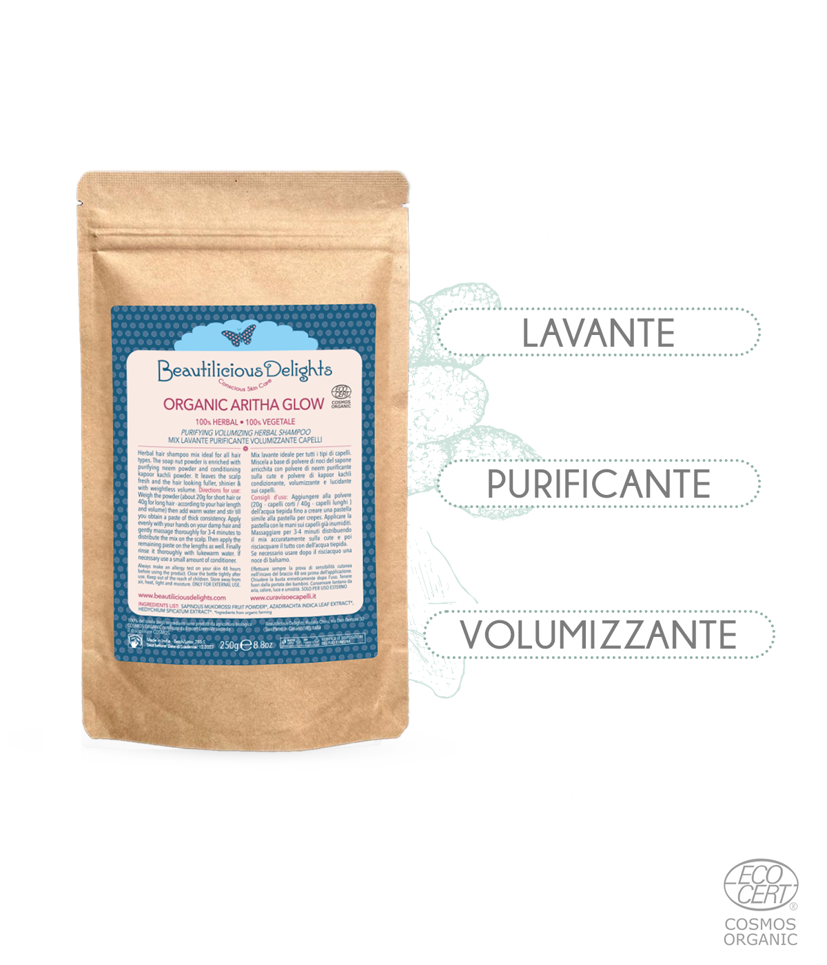 ARITHA GLOW Purifying Volumizing Herbal Hair Shampoo Mix Cosmos Organic