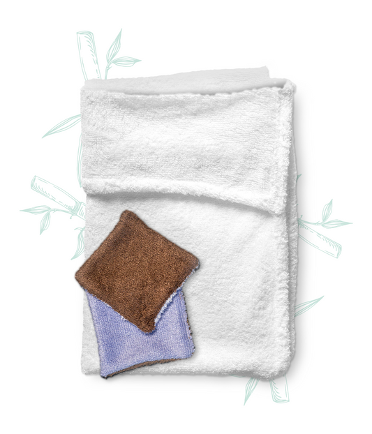 Asciugamano Viso Antibatterico e 2Pad Struccanti Riutilizzabili in Bambù