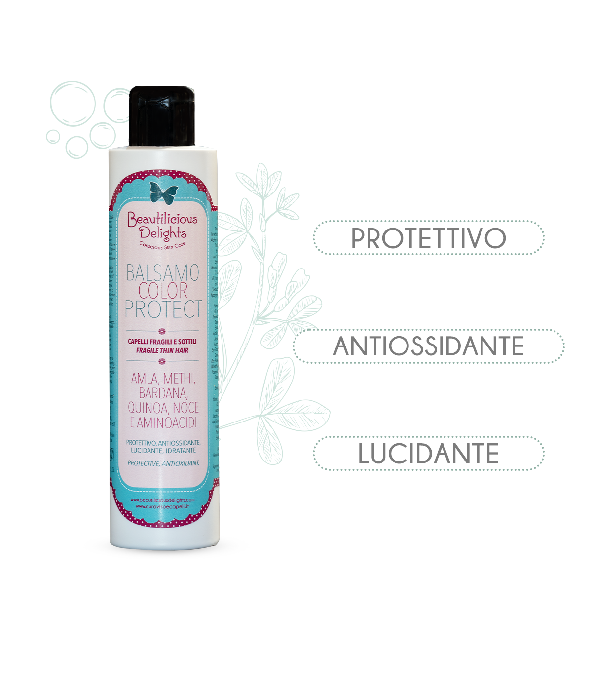 Balsamo COLOR PROTECT Capelli Fini al Methi, Equiseto, Castagna e Aminoacidi - Beautilicious Delights