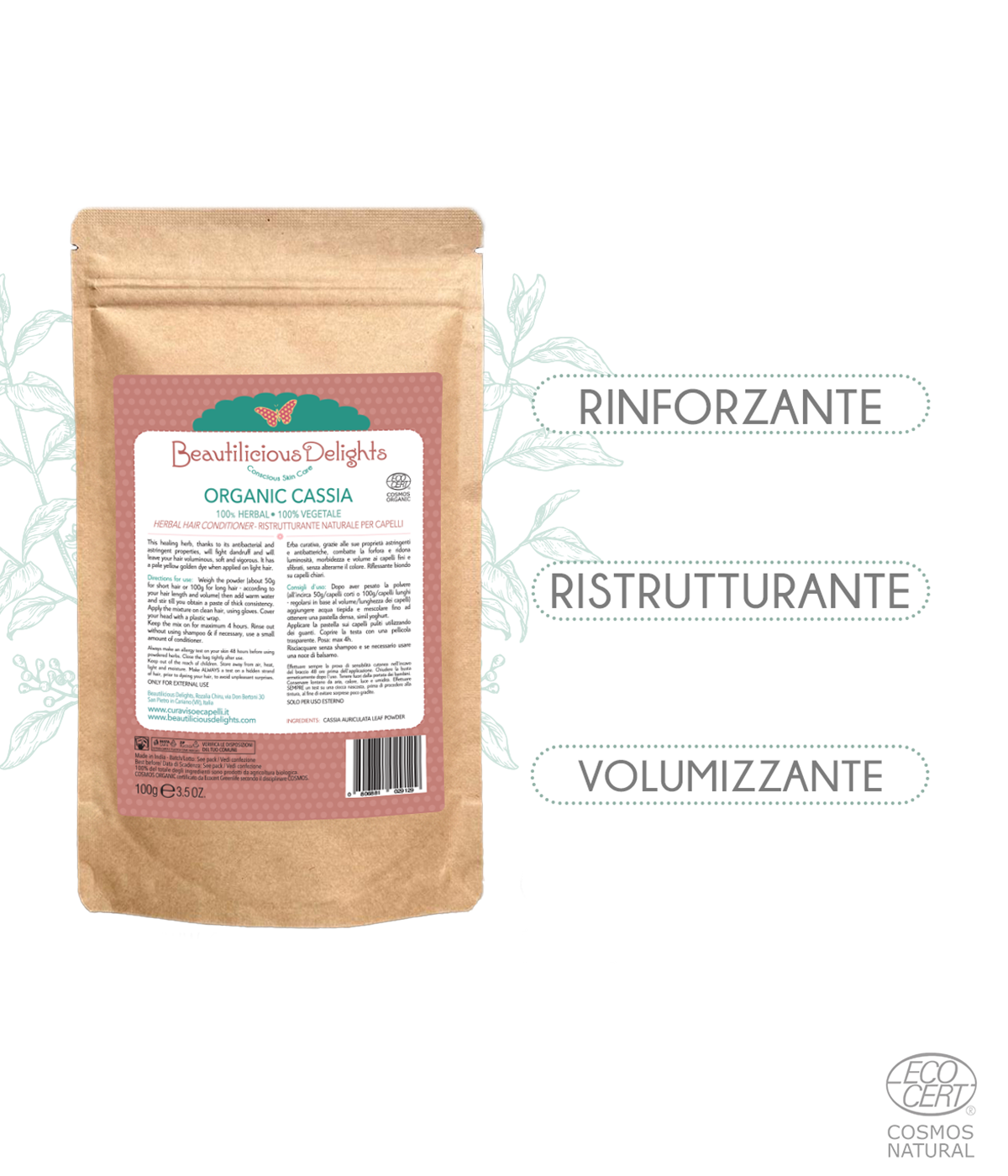Organic Cassia Obovata (Neutral Henna) Natural Hair Treatment for Damaged Hair COSMOS ORGANIC