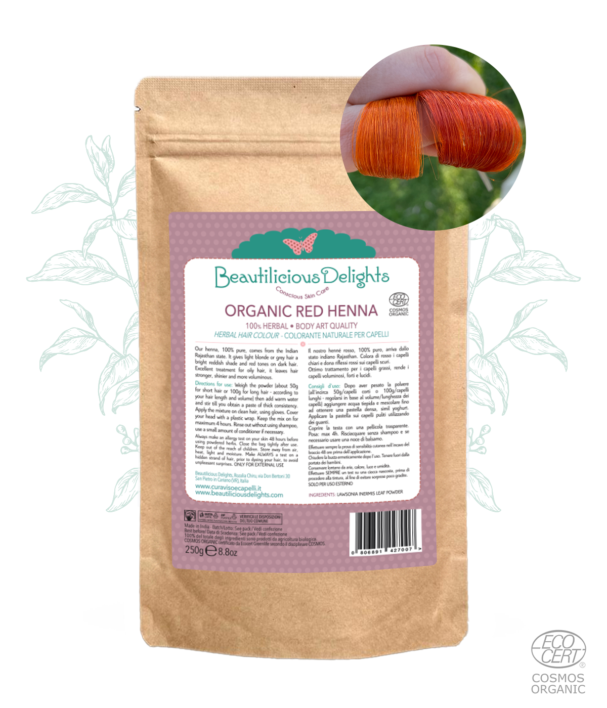 Henné Rosso BIO (Lawsonia Inermis) Tinta Naturale Capelli Cosmos Organic