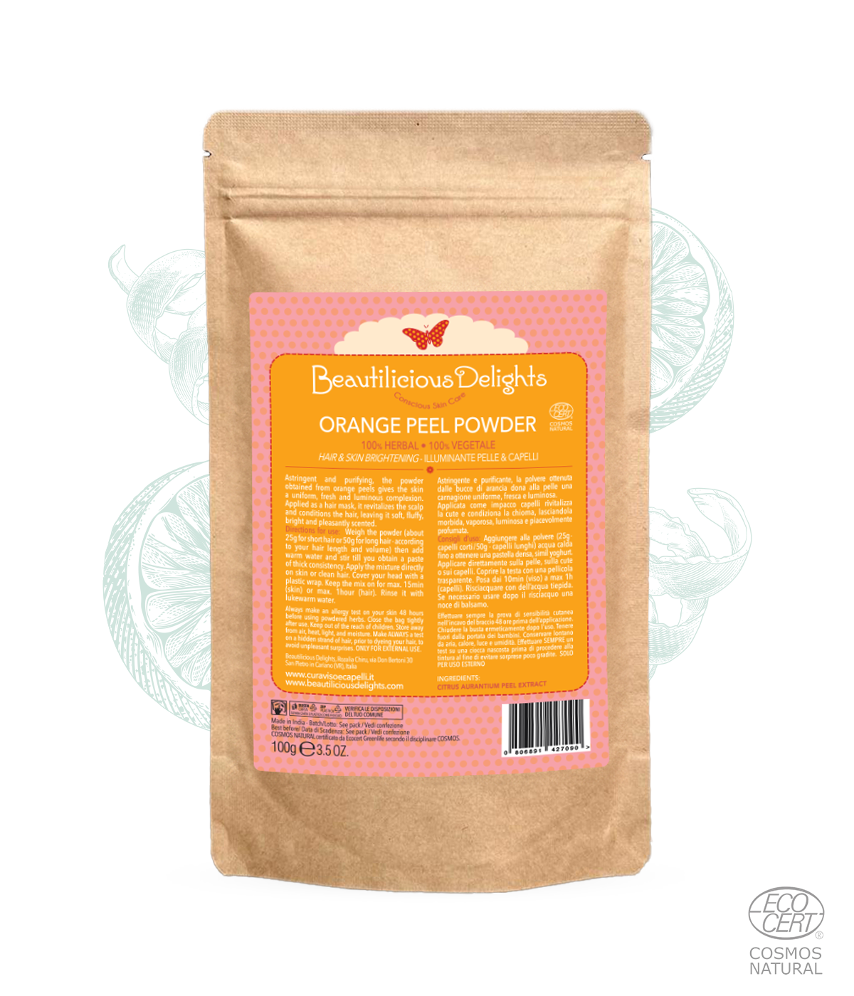 Polvere di Arancio Amaro - Maschera Illuminante Pelle & Condizionante Capelli Cosmos Natural