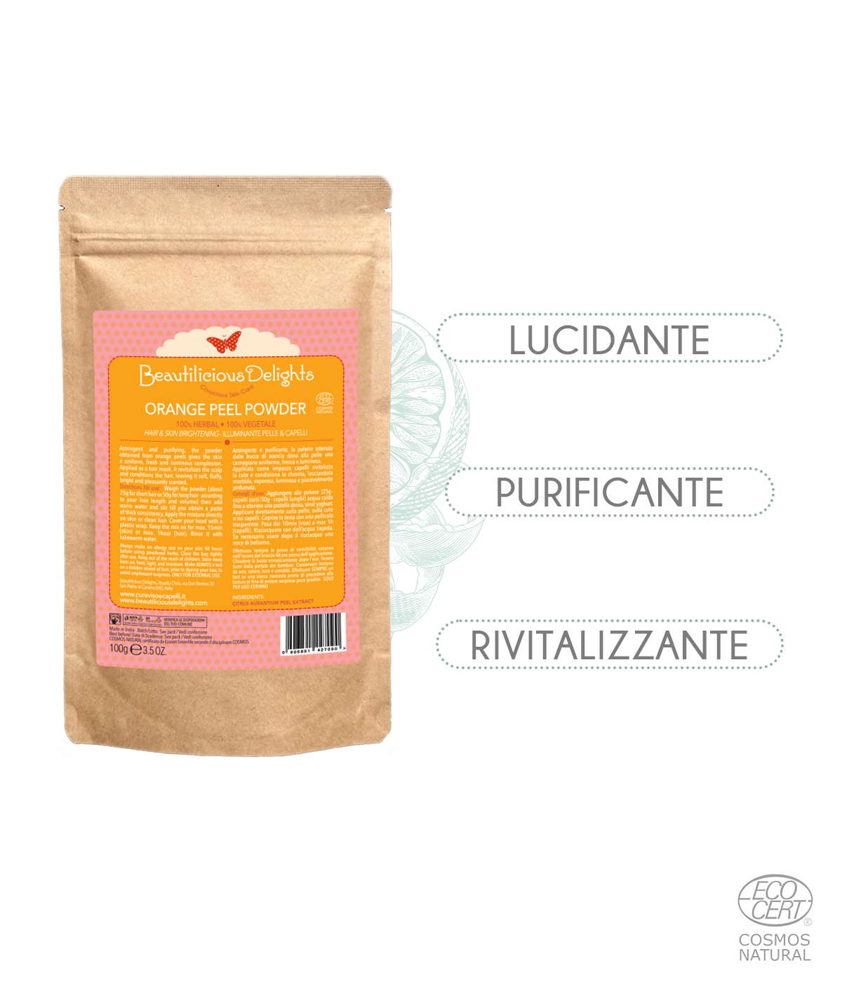 Polvere di Arancio Amaro - Maschera Illuminante Pelle & Condizionante Capelli Cosmos Natural
