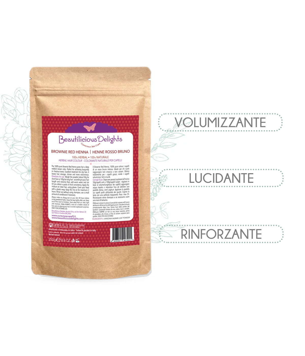 Henné Rosso Bruno Brownie Yemen (Lawsonia Inermis) Tinta Naturale Capelli