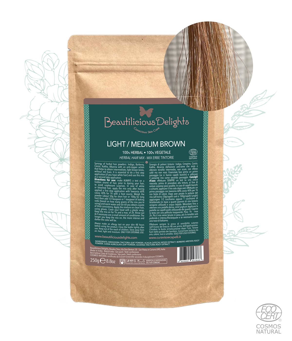 Light - Medium  Brown - Castano Medio-Chiaro-  Mix Erbe Tintorie Cosmos Natural