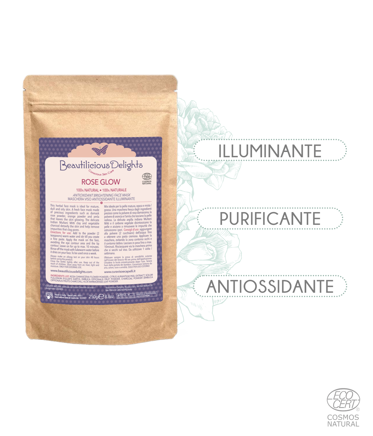 ROSE GLOW Maschera Viso Antiossidante Illuminante Cosmos Natural