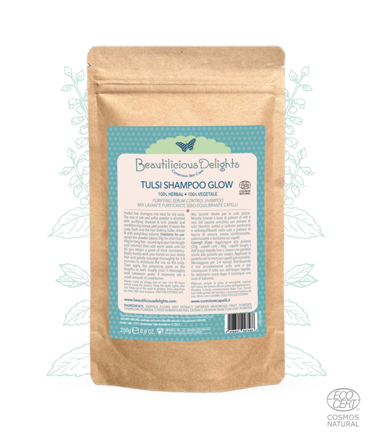TULSI SHAMPOO GLOW - Mix Lavante Sebo-equilibrante Cute e Capelli Grassi Cosmos Natural