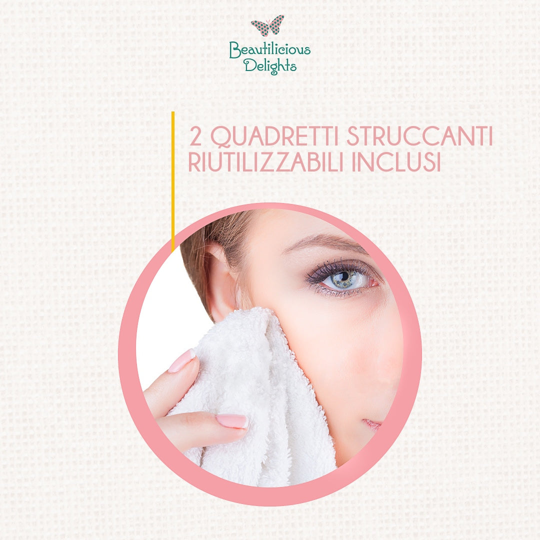 Asciugamano Viso Antibatterico e 2Pad Struccanti Riutilizzabili in Bambù - Beautilicious Delights 