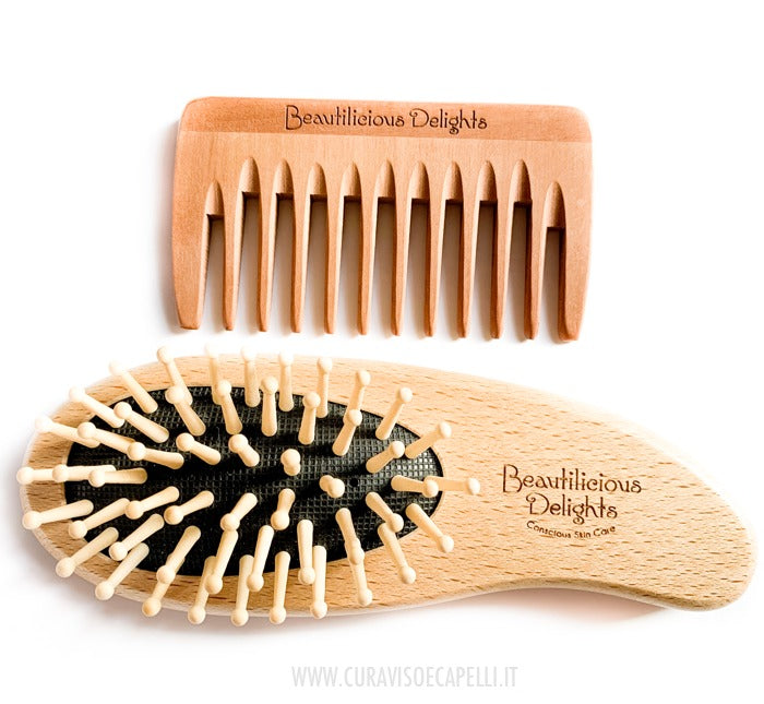 Pettine Capelli "Coccola" in Legno di Pero a denti larghi - Beautilicious Delights 